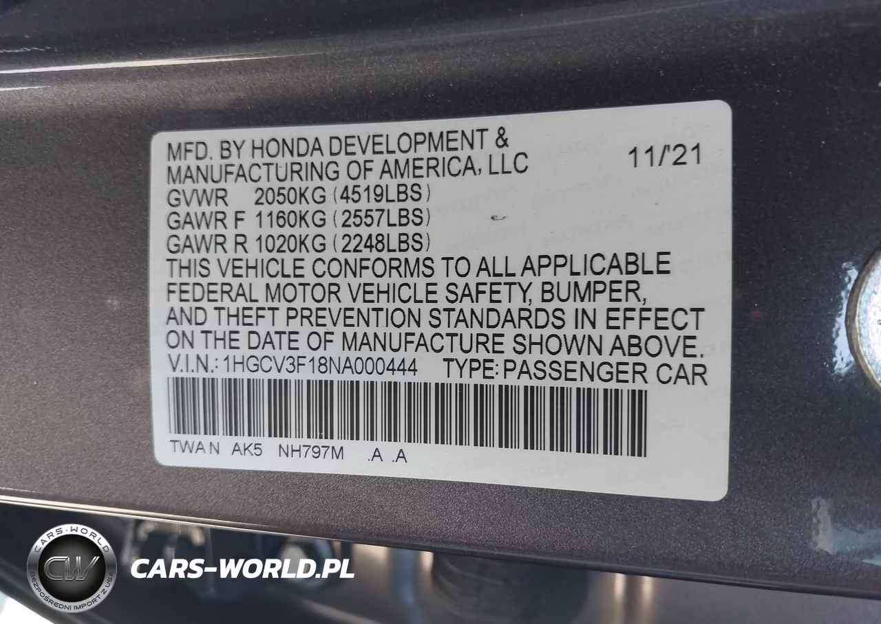 2022 Honda Accord Hybrid VIN:1HGCV3F18NA000444 - 9