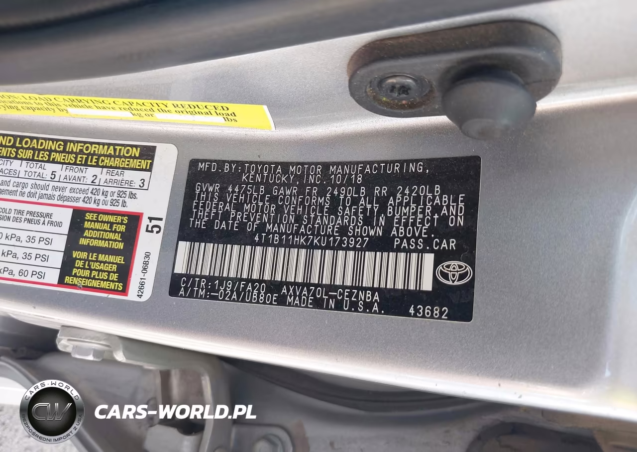 2019 Toyota Camry Le VIN:4T1B11HK7KU173927 - 9
