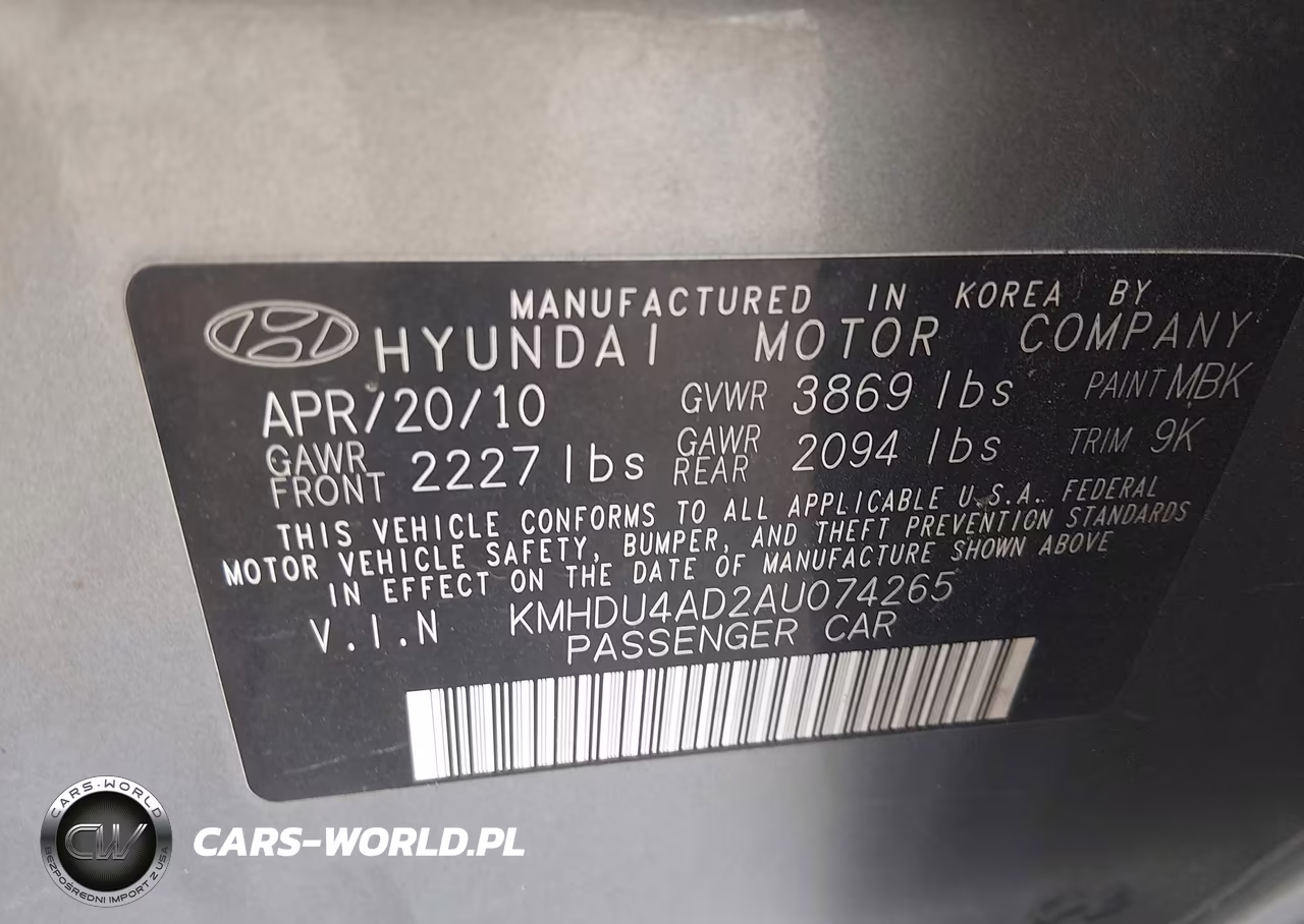 2010 Hyundai Elantra Gls VIN:KMHDU4AD2AU074265 - 9