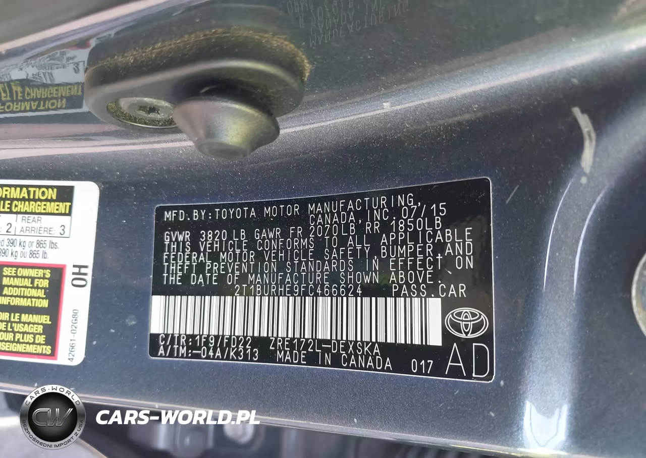 2015 Toyota Corolla S Plus VIN:2T1BURHE9FC466624 - 9
