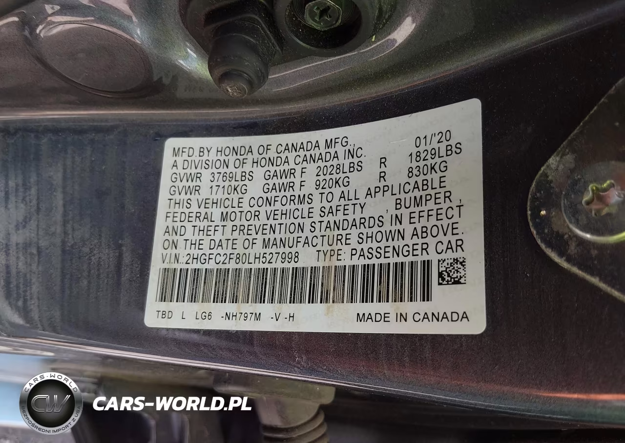 2020 Honda Civic Sport VIN:2HGFC2F80LH527998 - 9
