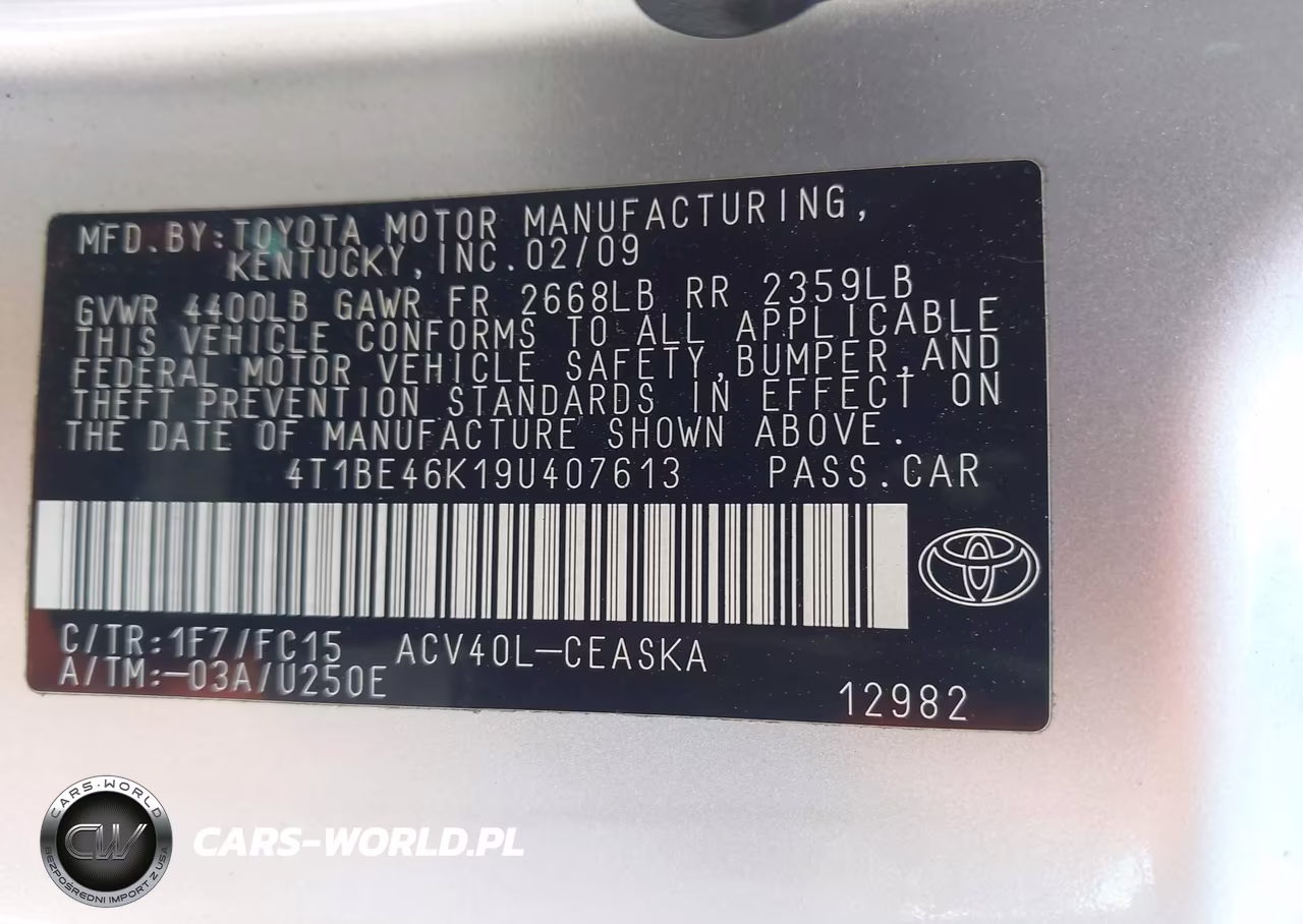 2009 Toyota Camry Se VIN:4T1BE46K19U407613 - 9