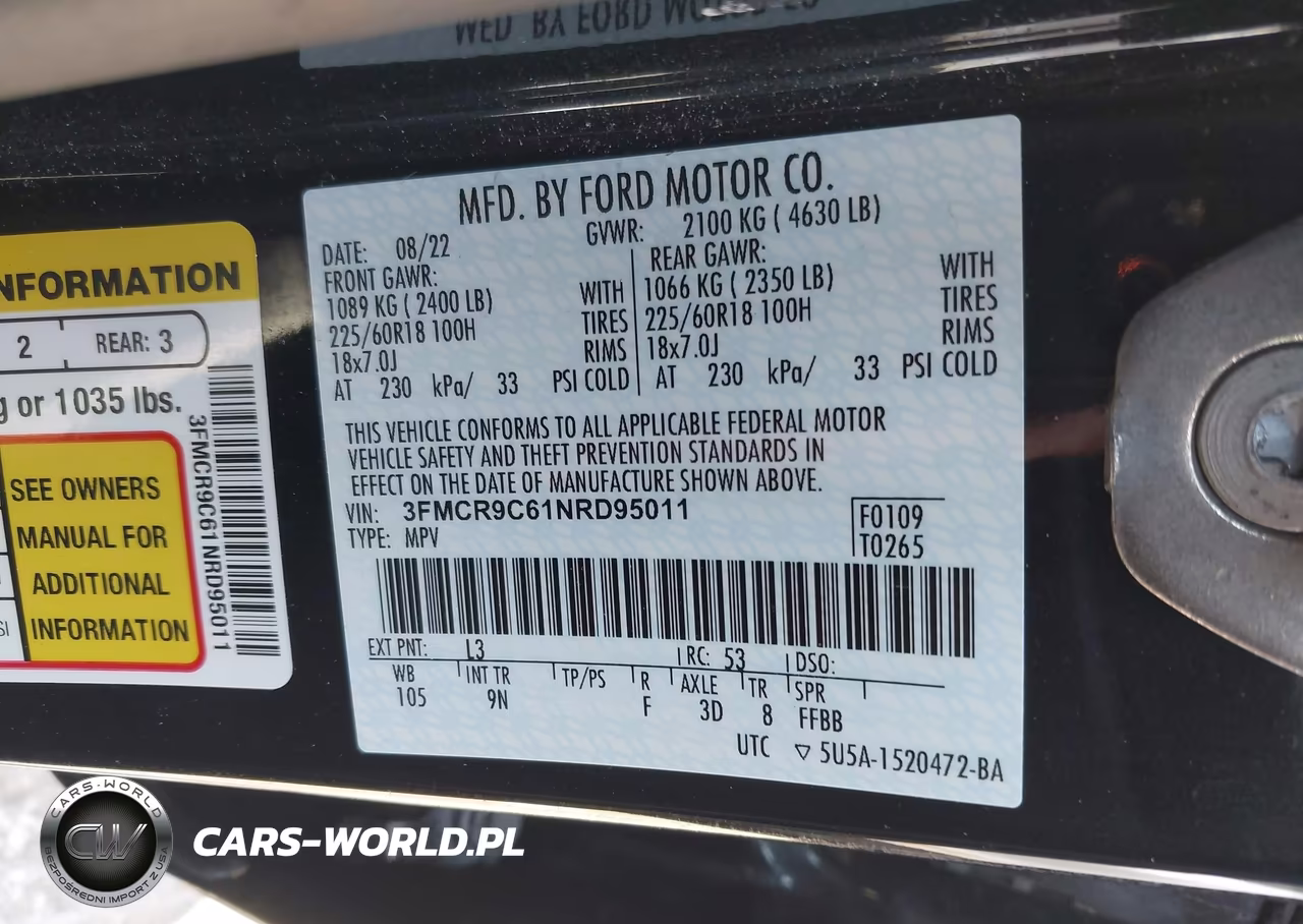 2022 Ford Bronco Sport Outer Banks VIN:3FMCR9C61NRD95011 - 9