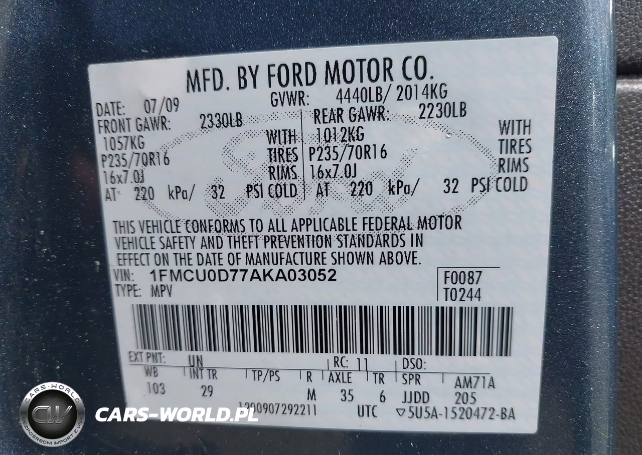 2010 Ford Escape Xlt VIN:1FMCU0D77AKA03052 - 9