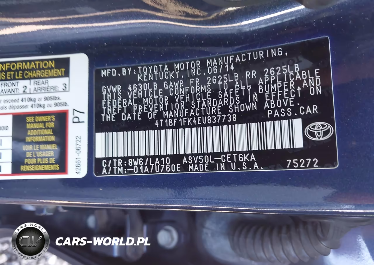2014 Toyota Camry Xle VIN:4T1BF1FK4EU837738 - 9