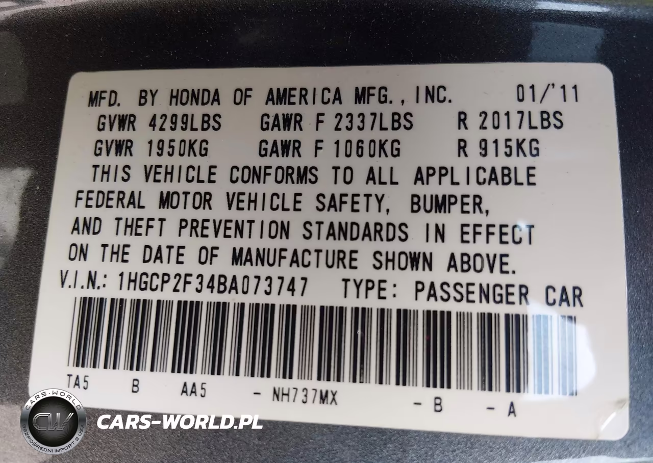 2011 Honda Accord 2.4 Lx VIN:1HGCP2F34BA073747 - 9