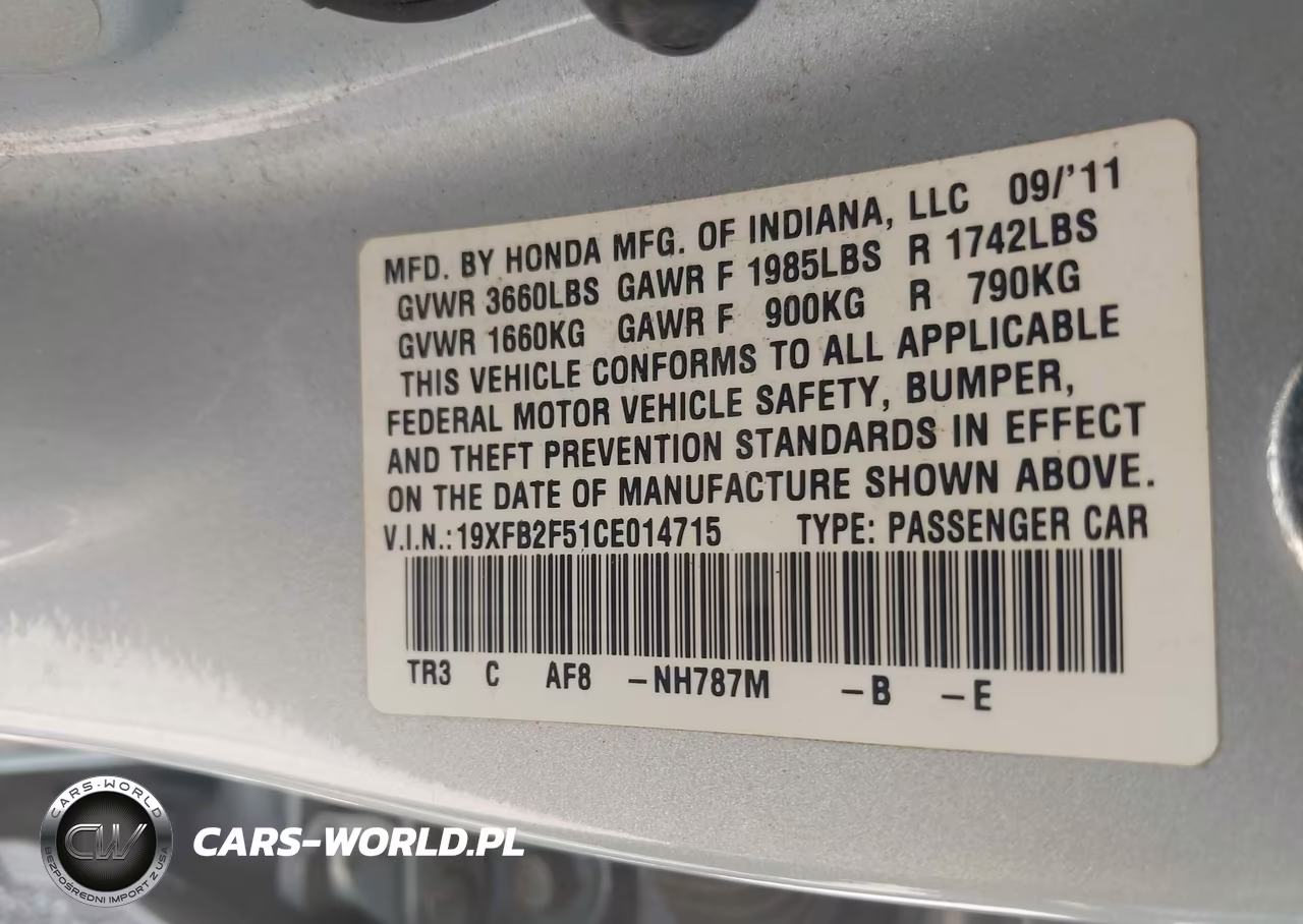 2012 Honda Civic Lx VIN:19XFB2F51CE014715 - 9