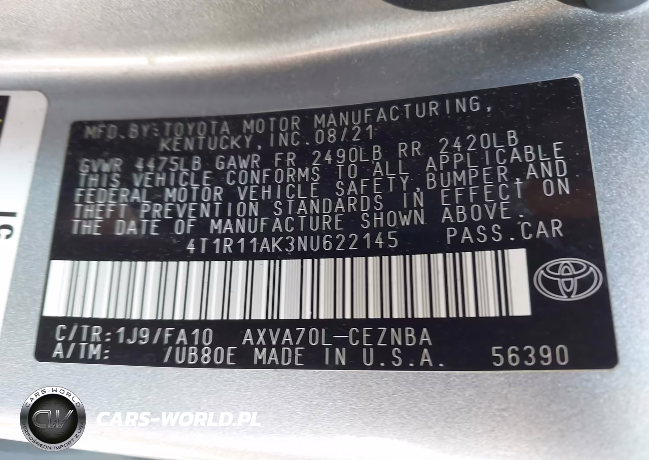 2022 Toyota Camry Le VIN:4T1R11AK3NU622145 - 9