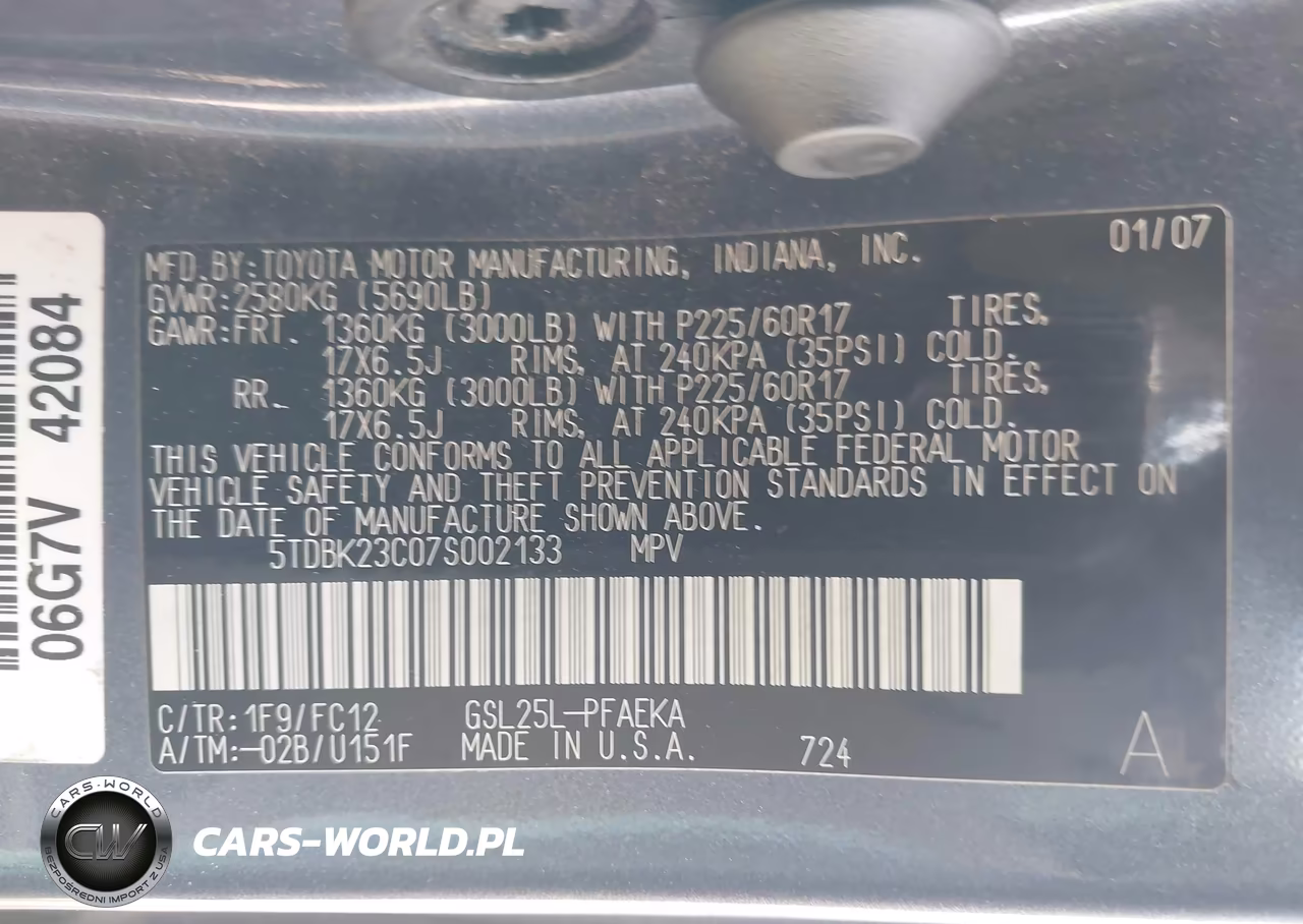 2007 Toyota Sienna Le VIN:5TDBK23C07S002133 - 9