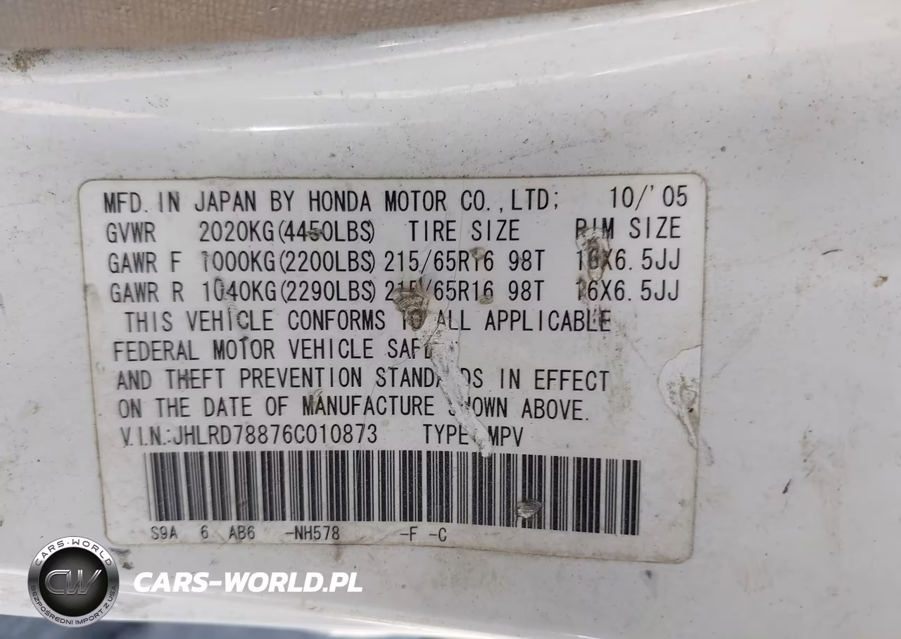 2006 Honda Cr-V Ex VIN:JHLRD78876C010873 - 9
