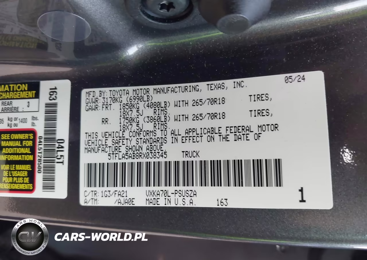 2024 Toyota Tundra Sr5 VIN:5TFLA5AB8RX038345 - 9