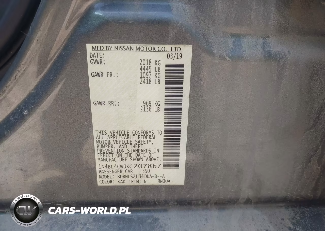 2019 Nissan Altima 2.5 Sr VIN:1N4BL4CW3KC207867 - 9