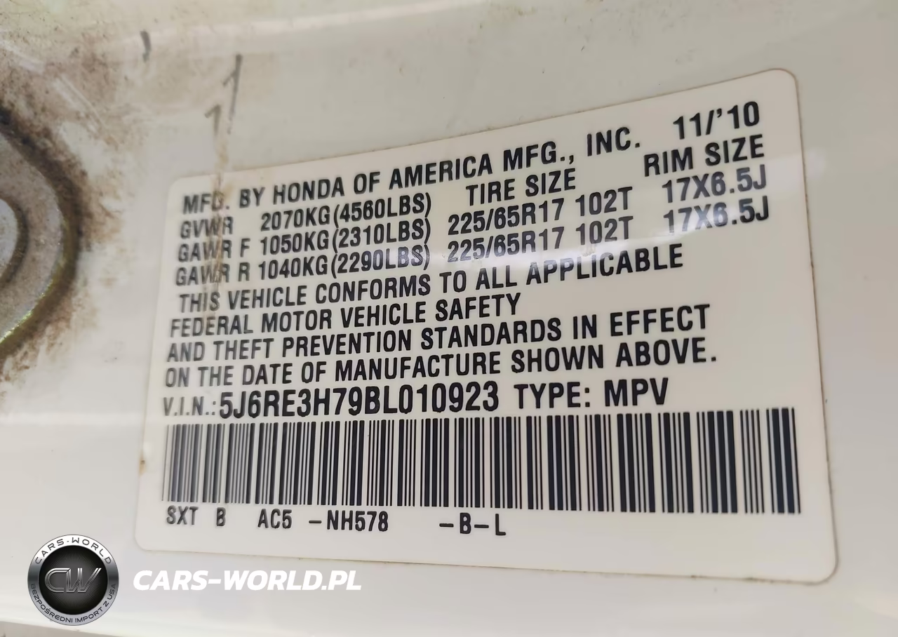 2011 Honda Cr-V Ex-L VIN:5J6RE3H79BL010923 - 9