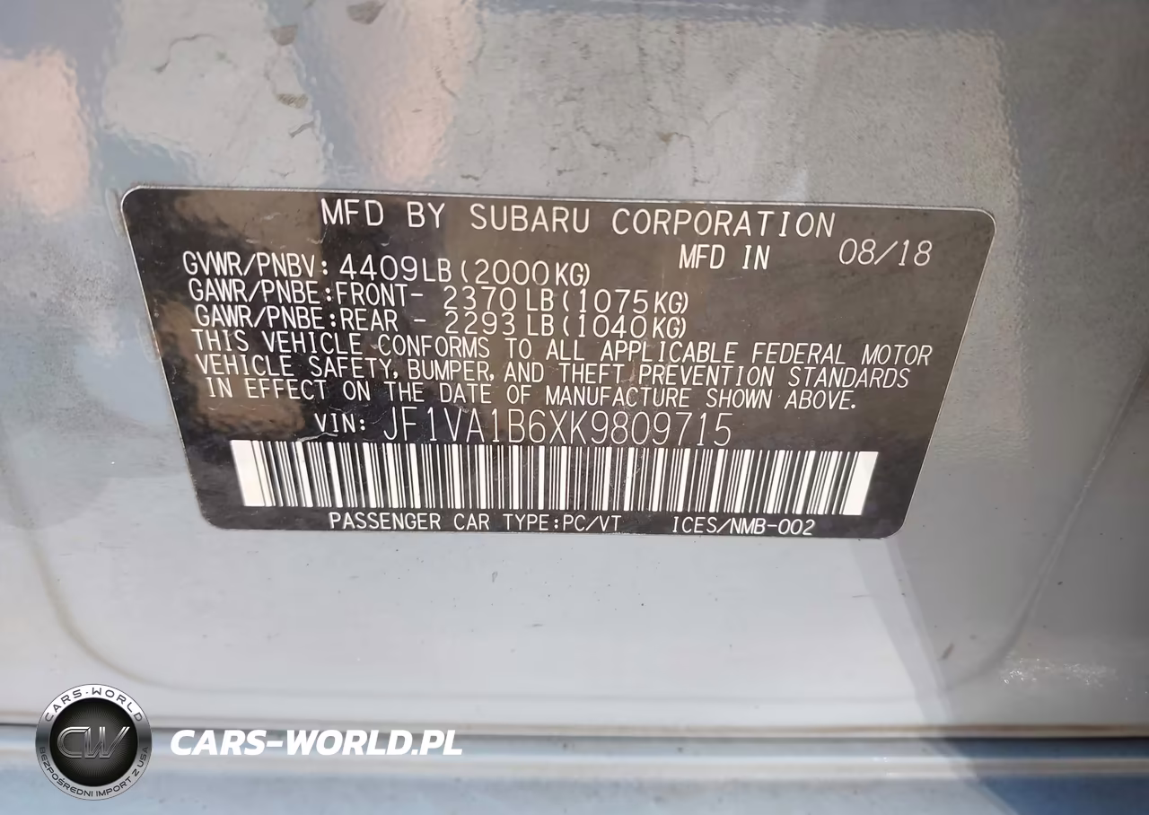 2019 Subaru Wrx Premium VIN:JF1VA1B6XK9809715 - 9