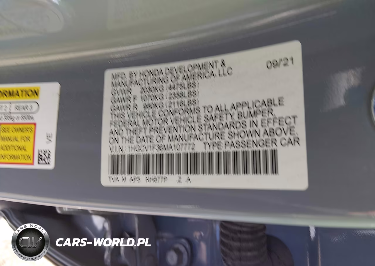 2021 Honda Accord Sport VIN:1HGCV1F36MA107772 - 9