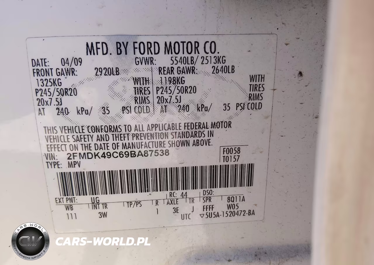 2009 Ford Edge Limited VIN:2FMDK49C69BA87538 - 9