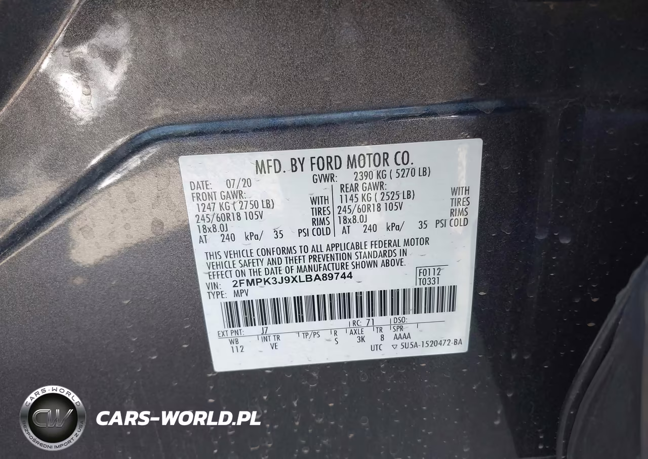 2020 Ford Edge Sel VIN:2FMPK3J9XLBA89744 - 9