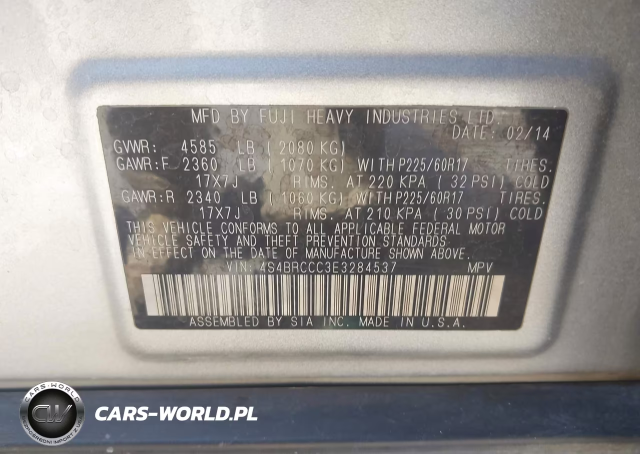 2014 Subaru Outback 2.5I Premium VIN:4S4BRCCC3E3284537 - 9