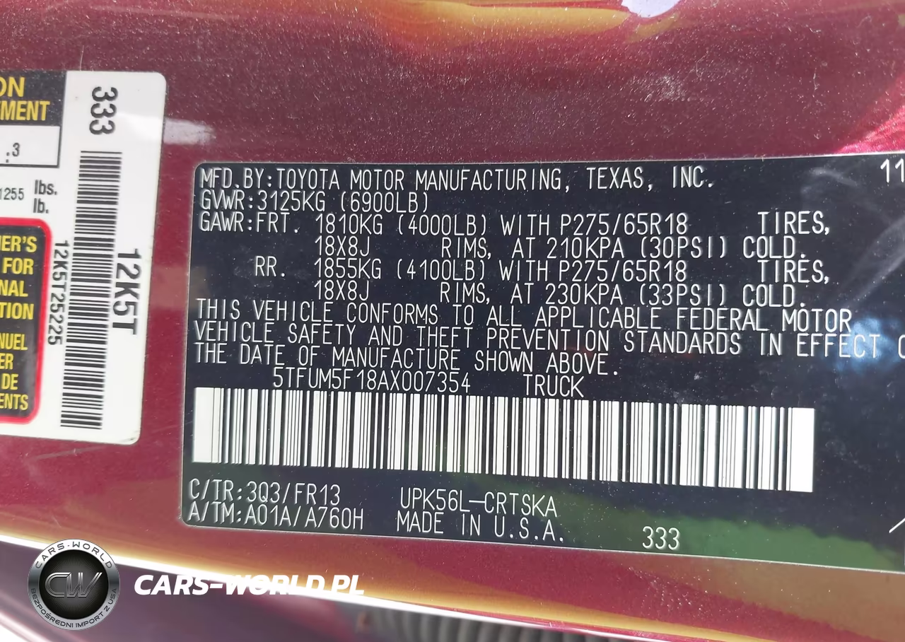 2010 Toyota Tundra Grade 4.6L V8 VIN:5TFUM5F18AX007354 - 9