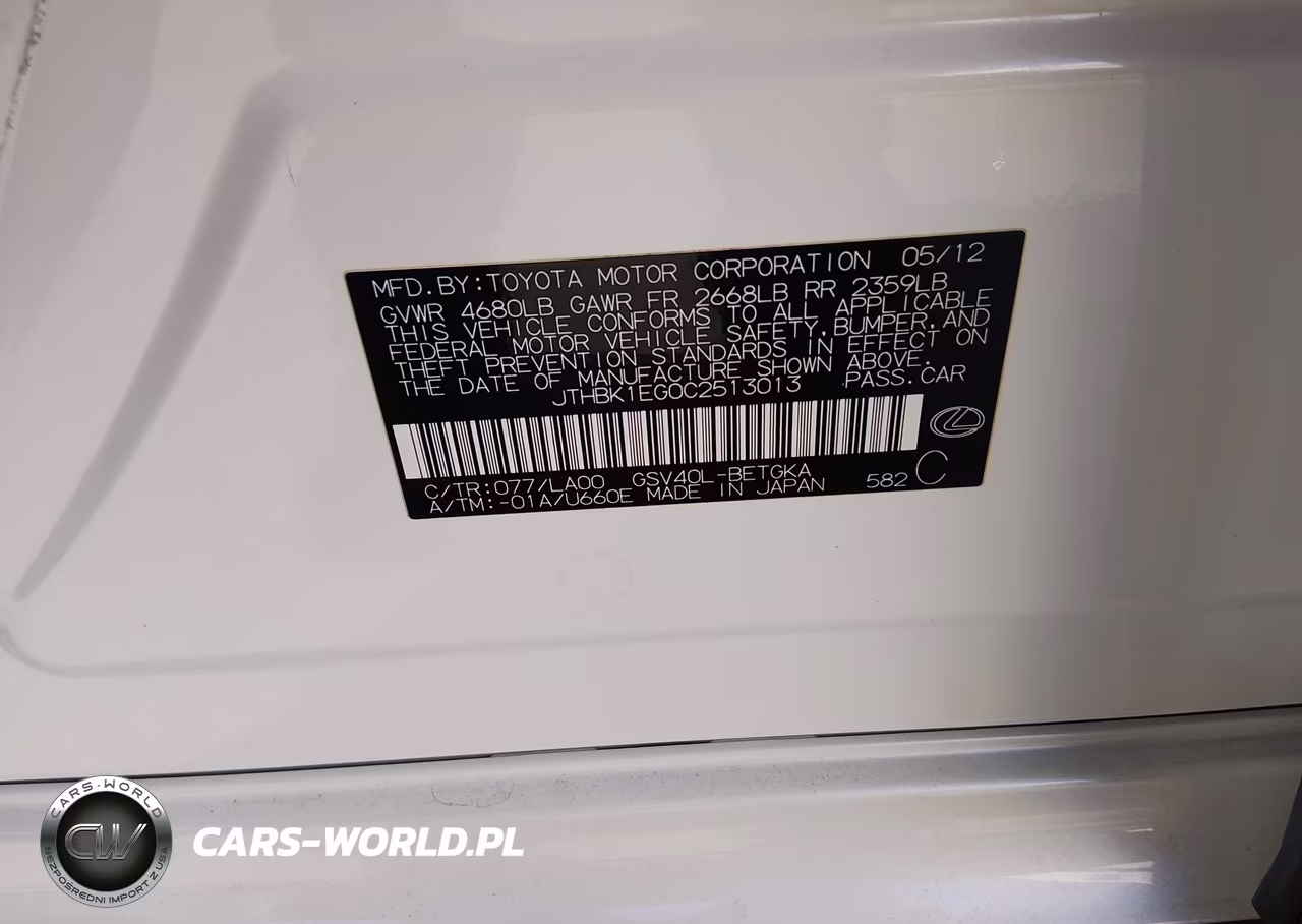 2012 Lexus Es 350 VIN:JTHBK1EG0C2513013 - 9