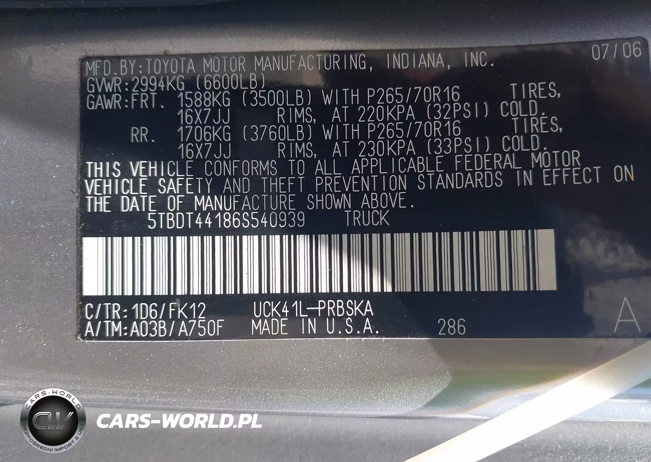 2006 Toyota Tundra Sr5 V8 VIN:5TBDT44186S540939 - 9