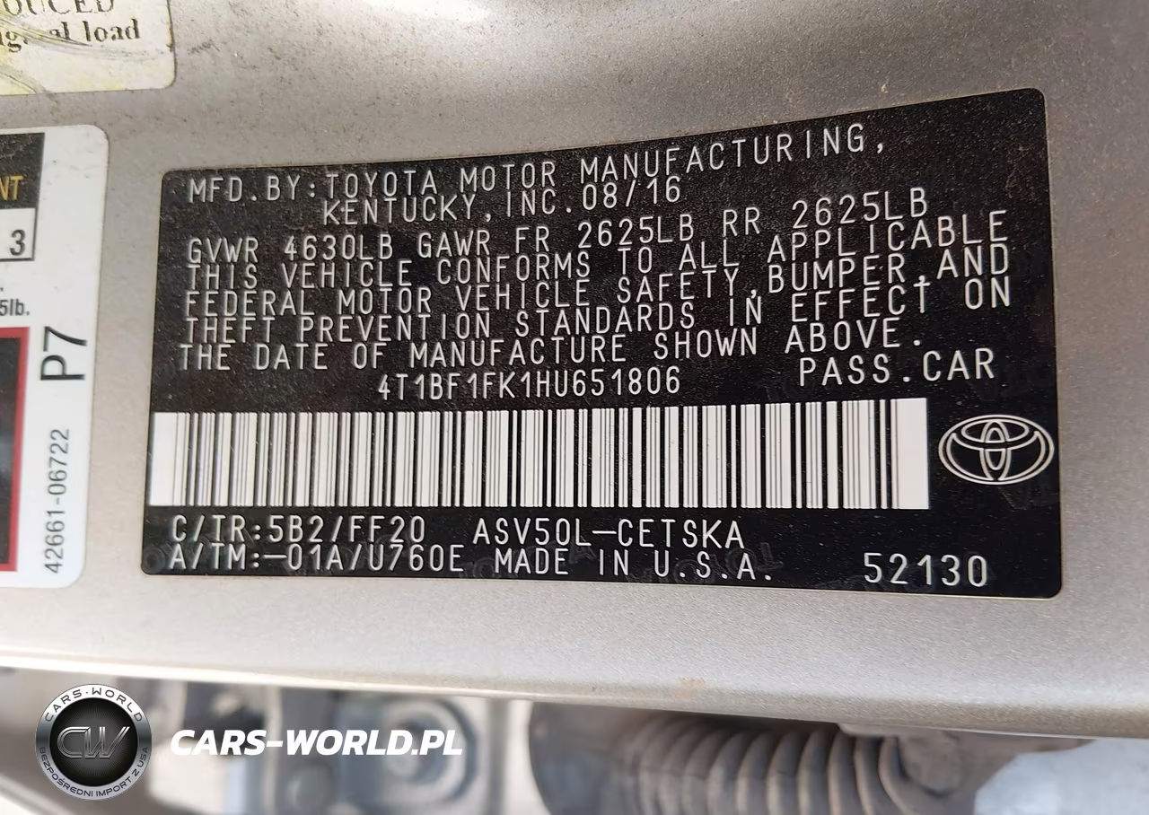 2017 Toyota Camry Se VIN:4T1BF1FK1HU651806 - 9