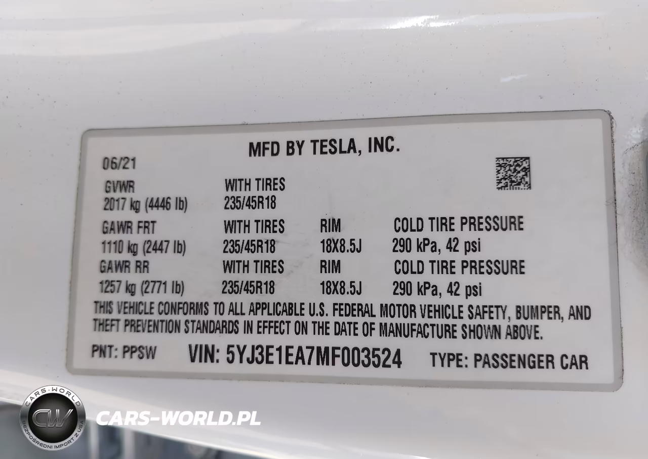 2021 Tesla Model 3 Standard Range Plus Rear-Wheel Drive VIN:5YJ3E1EA7MF003524 - 9