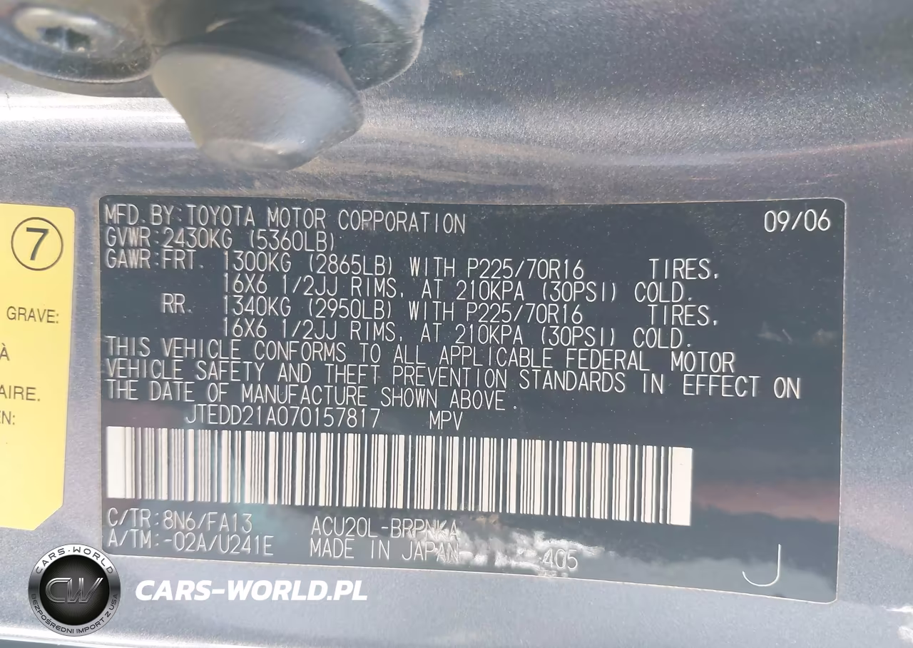 2007 Toyota Highlander 3Rd Row VIN:JTEDD21A070157817 - 9
