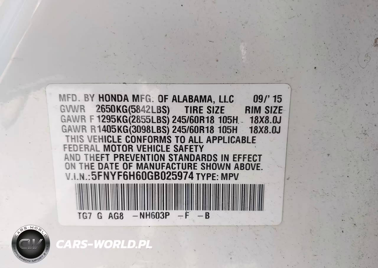 2016 Honda Pilot Ex-L VIN:5FNYF6H60GB025974 - 9