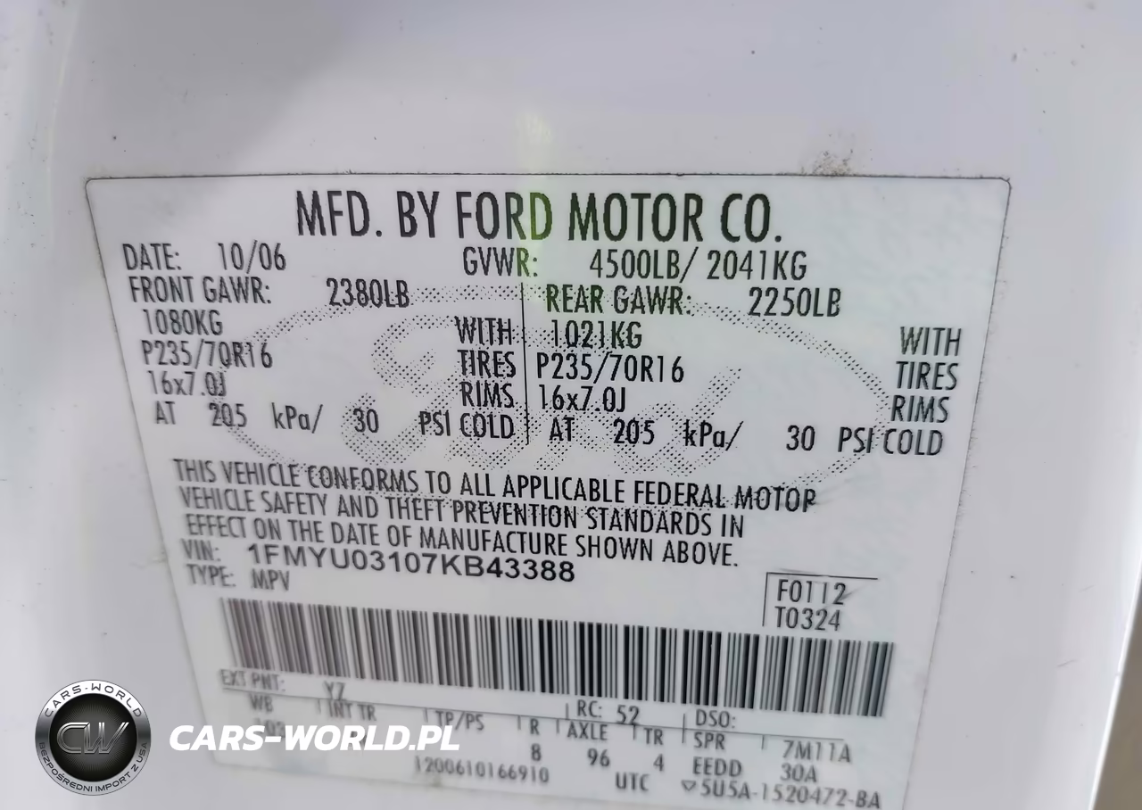 2007 Ford Escape Xlt-Xlt Sport VIN:1FMYU03107KB43388 - 9