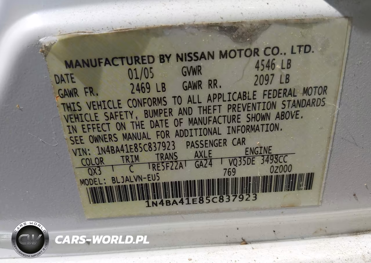 2005 Nissan Maxima 3.5 Sl VIN:1N4BA41E85C837923 - 9