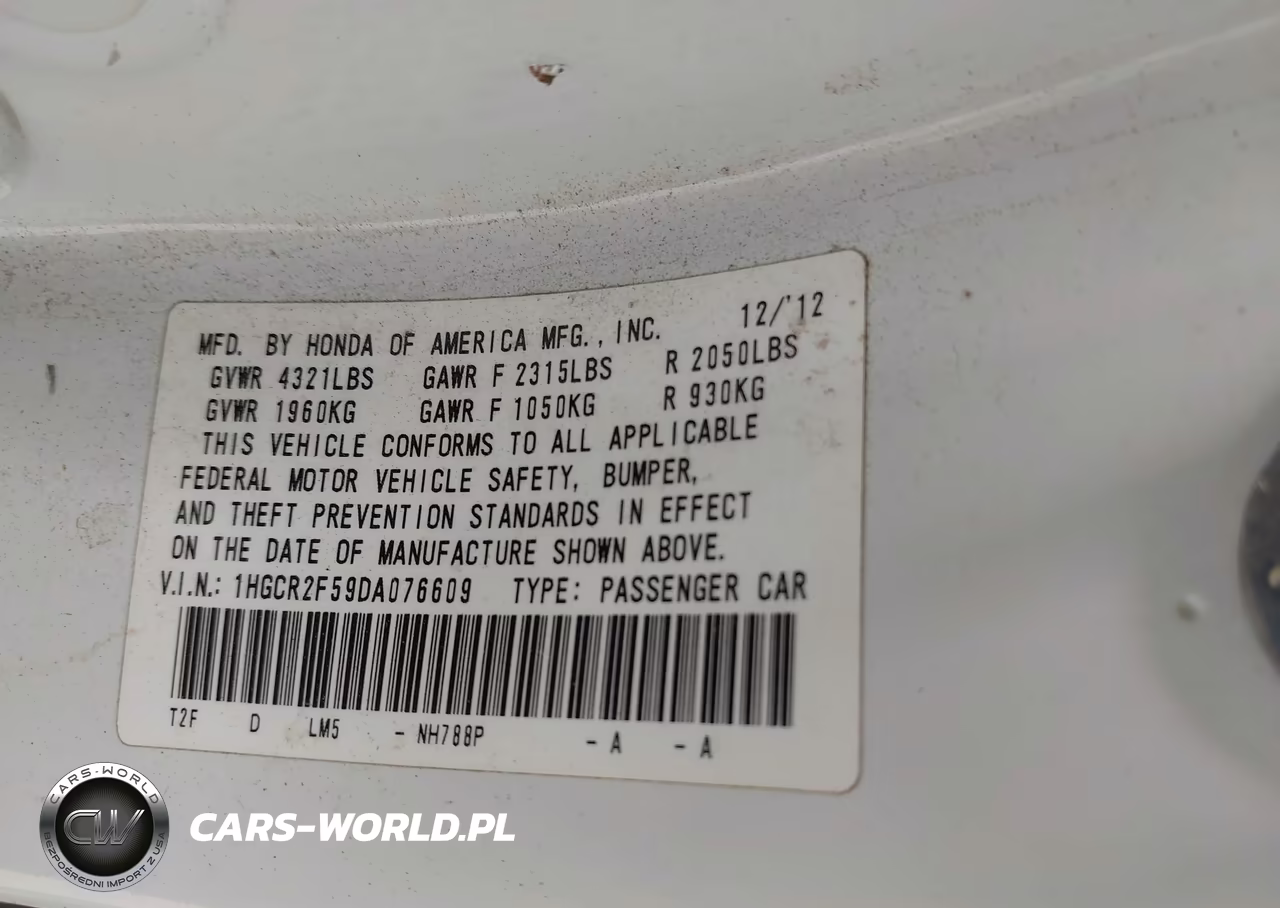 2013 Honda Accord Sport VIN:1HGCR2F59DA076609 - 9