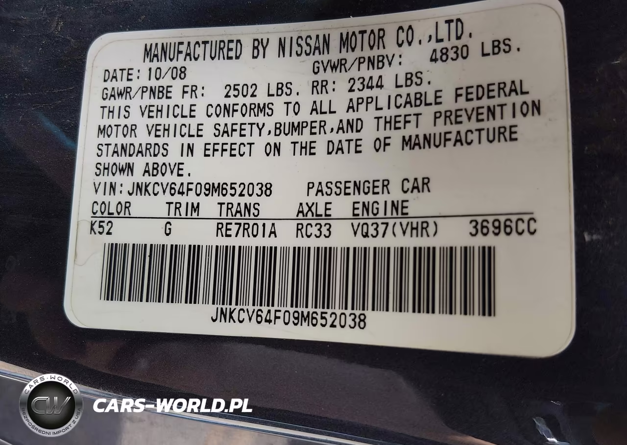 2009 Infiniti G37X VIN:JNKCV64F09M652038 - 9
