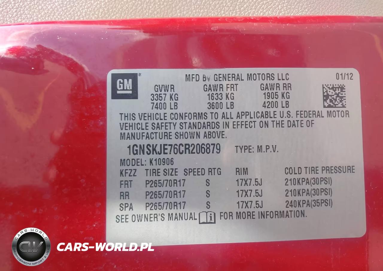 2012 Chevrolet Suburban Lt VIN:1GNSKJE76CR206879 - 9
