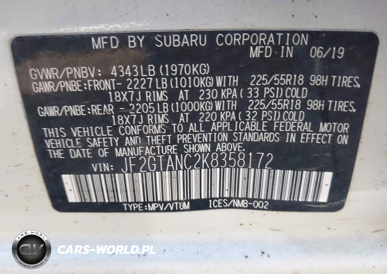 2019 Subaru Crosstrek 2.0I Limited VIN:JF2GTANC2K8358172 - 9