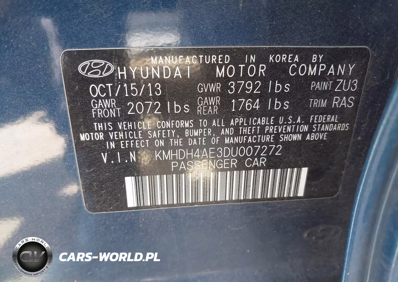 2013 Hyundai Elantra Gls VIN:KMHDH4AE3DU007272 - 9