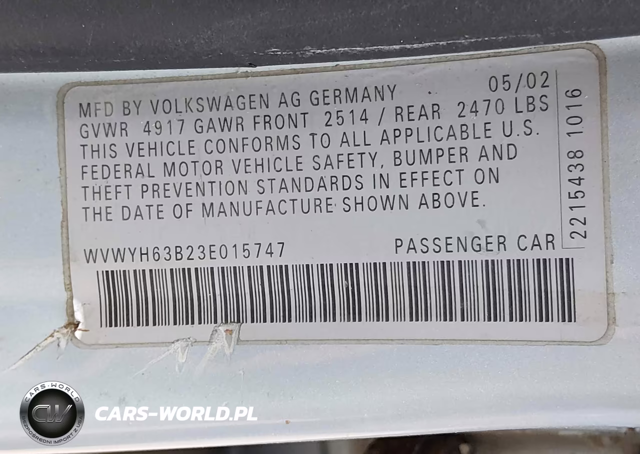 2003 Volkswagen Passat Glx VIN:WVWYH63B23E015747 - 9