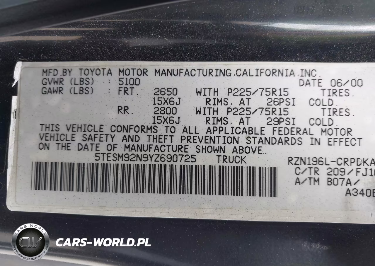 2000 Toyota Tacoma Prerunner VIN:5TESM92N9YZ690725 - 9