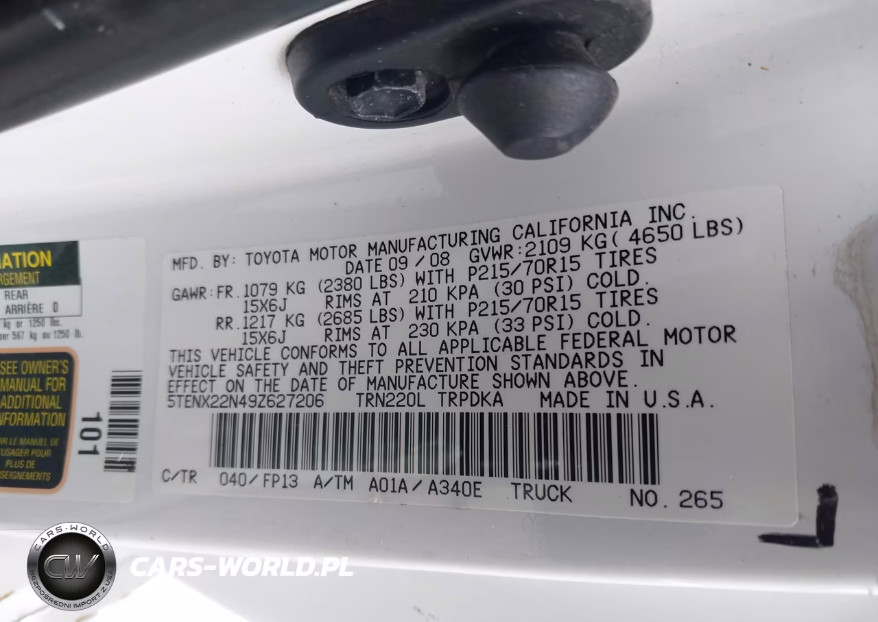 2009 Toyota Tacoma VIN:5TENX22N49Z627206 - 9