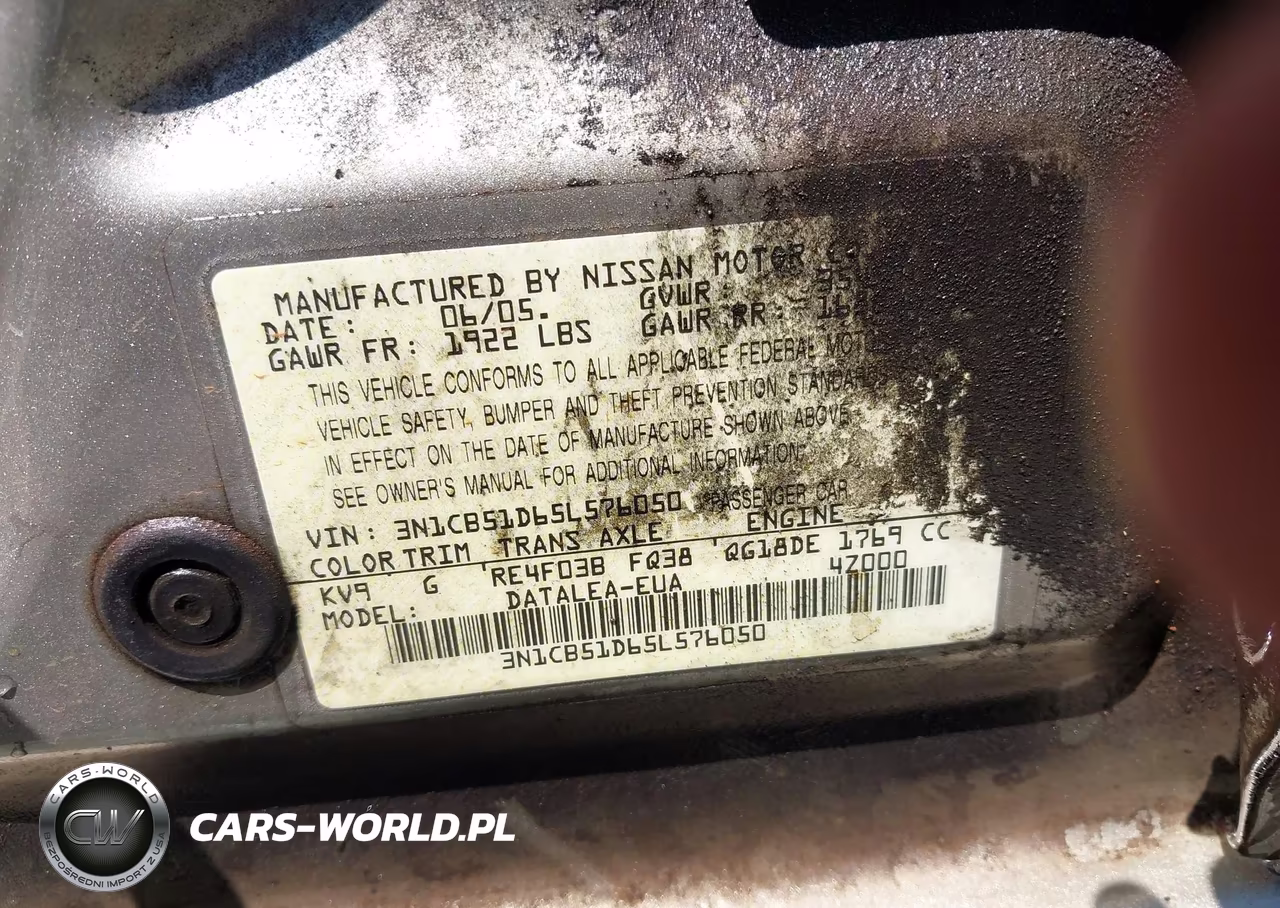 2005 Nissan Sentra 1.8S VIN:3N1CB51D65L576050 - 9