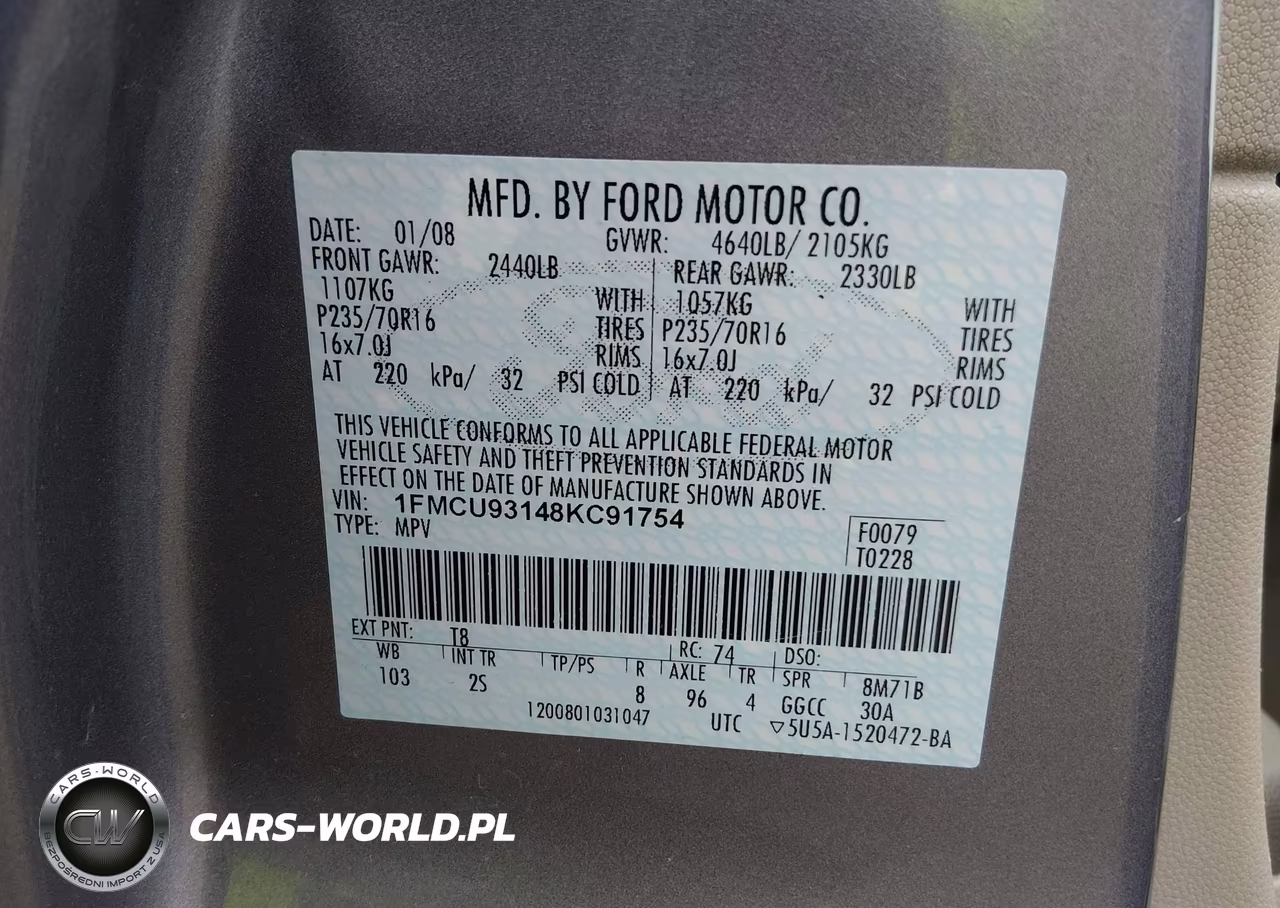 2008 Ford Escape Xlt VIN:1FMCU93148KC91754 - 9