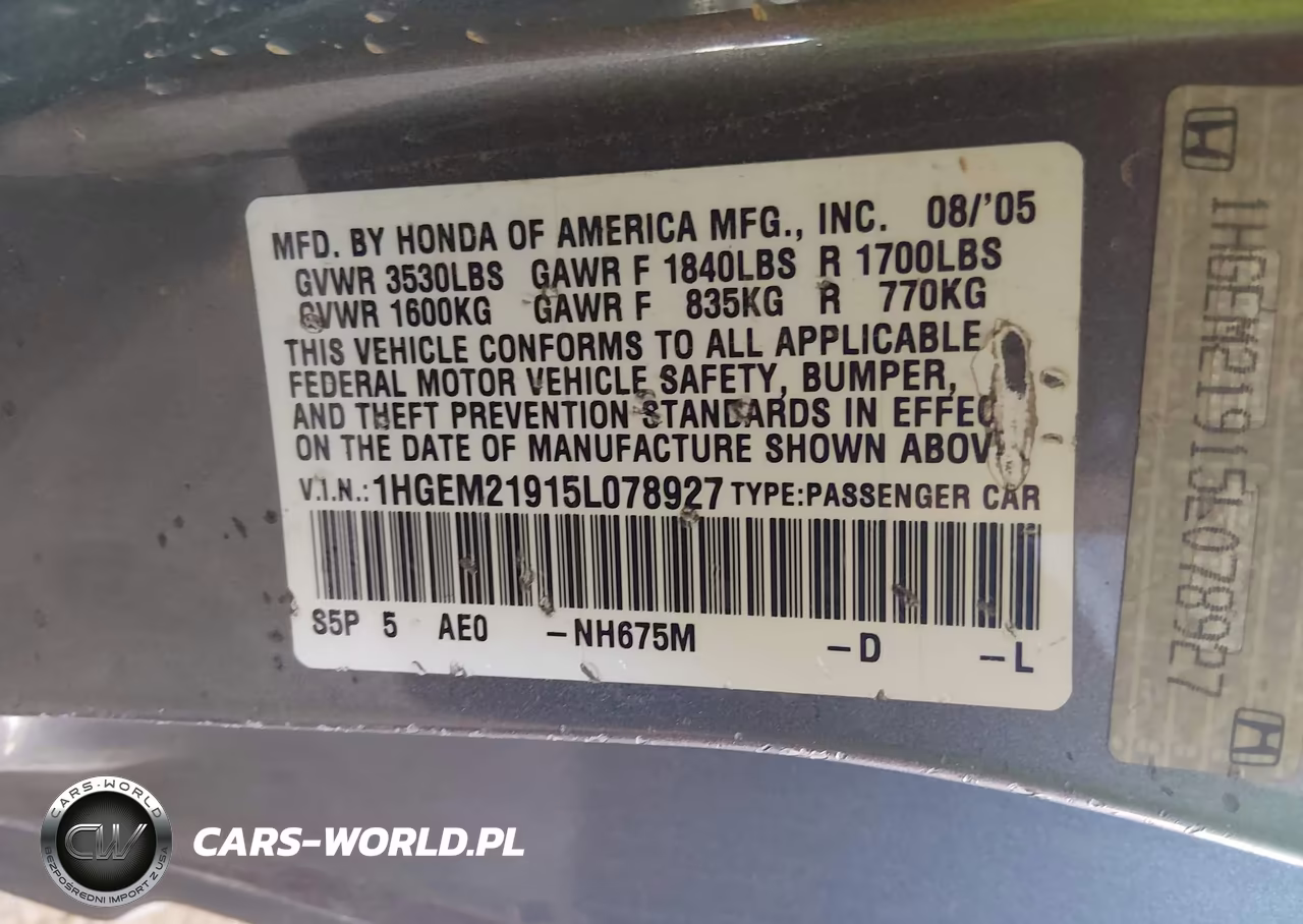 2005 Honda Civic Ex VIN:1HGEM21915L078927 - 9