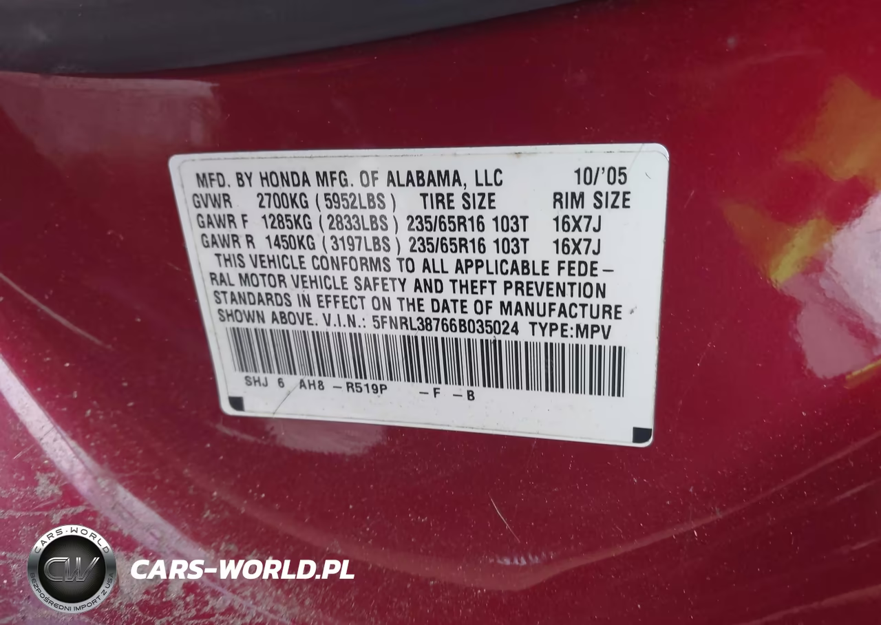 2006 Honda Odyssey Ex-L VIN:5FNRL38766B035024 - 9