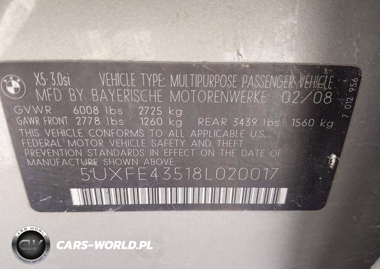 2008 BMW X5 3.0Si VIN:5UXFE43518L020017 - 9