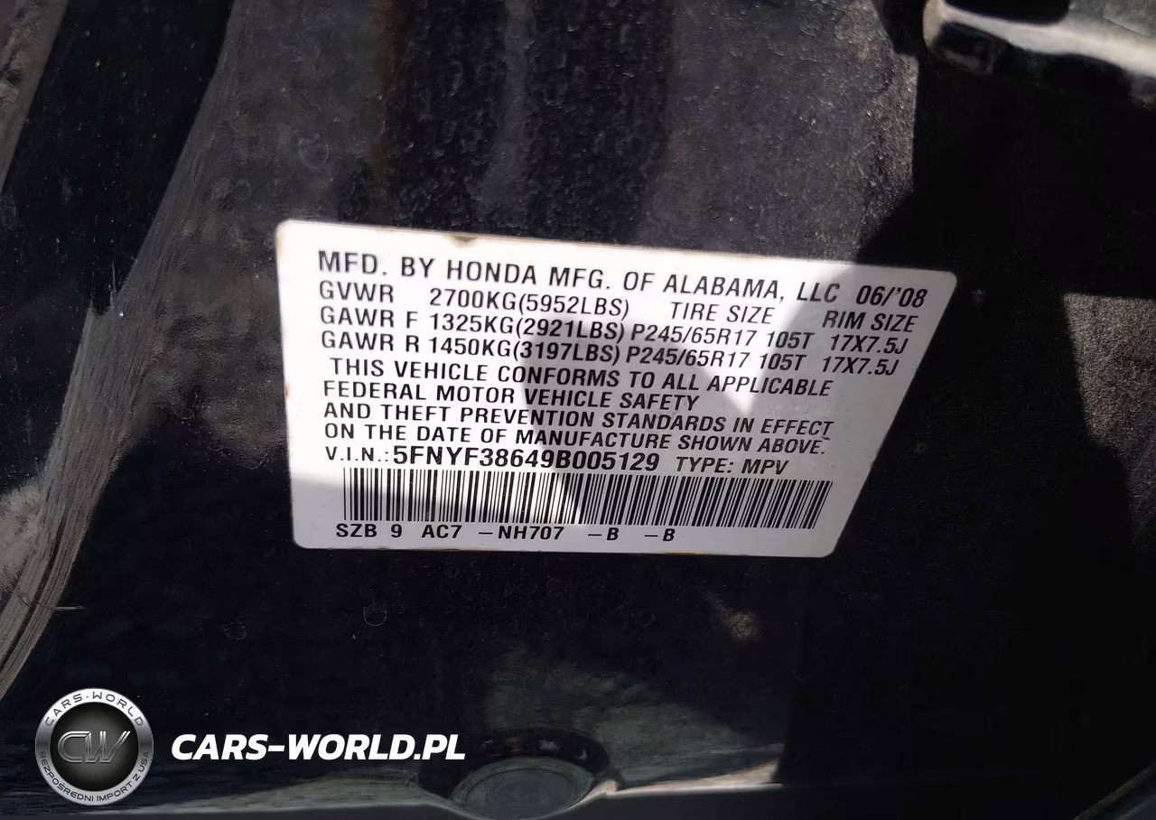 2009 Honda Pilot Ex-L VIN:5FNYF38649B005129 - 9
