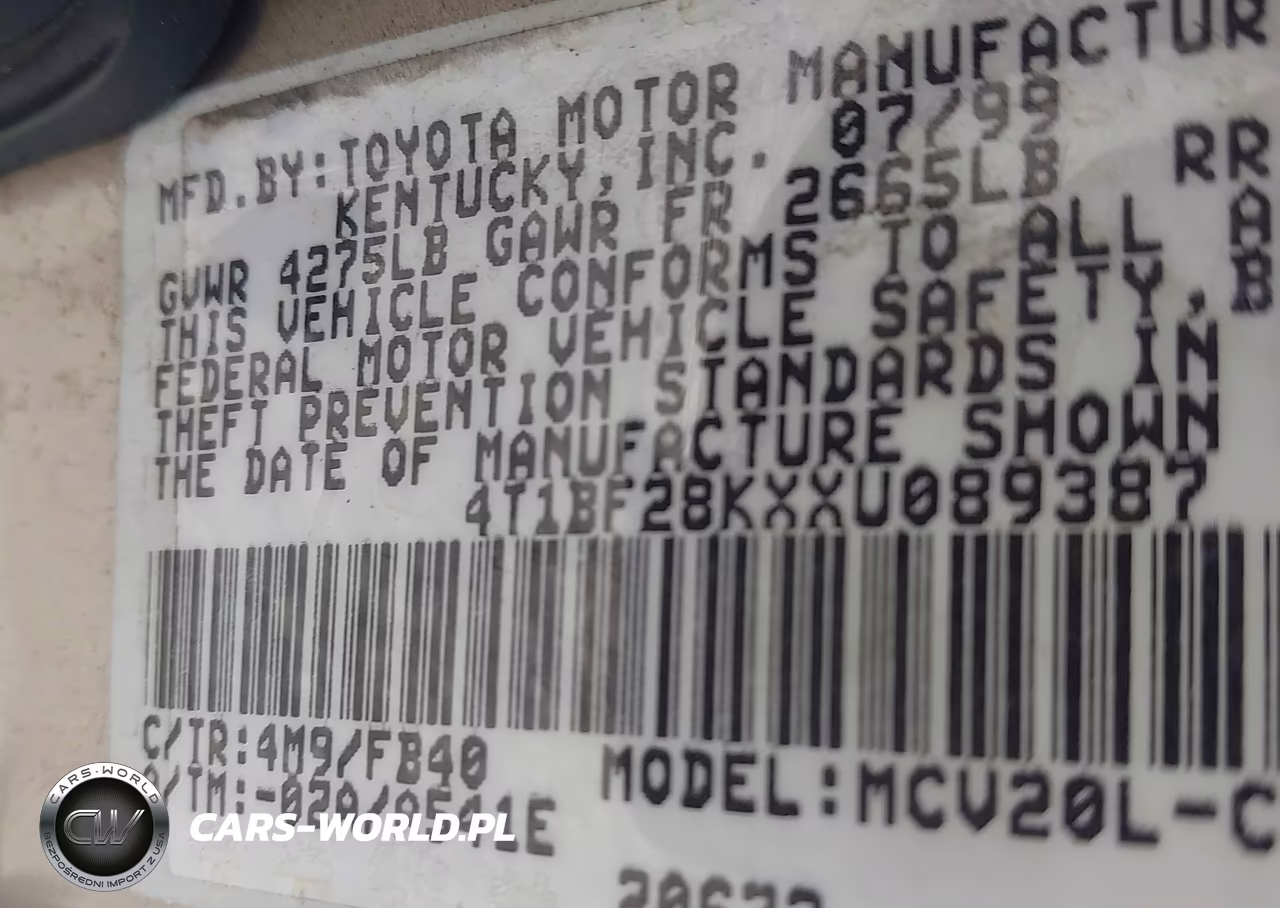 1999 Toyota Camry Le V6 VIN:4T1BF28KXXU089387 - 9
