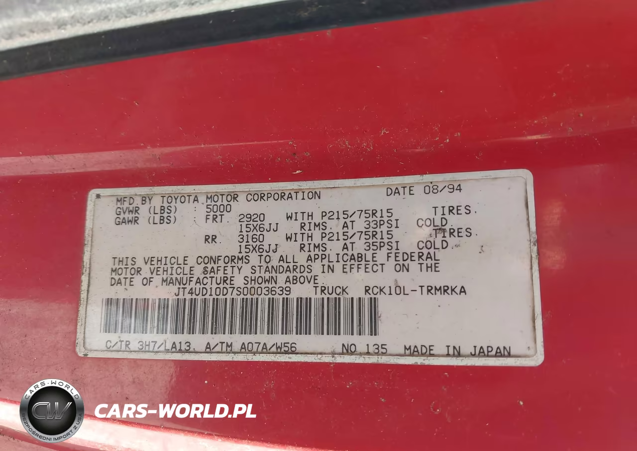 1995 Toyota T100 VIN:JT4UD10D7S0003639 - 9