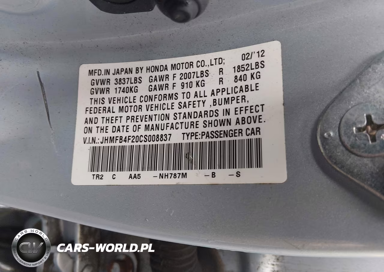 2012 Honda Civic Hybrid VIN:JHMFB4F20CS008837 - 9