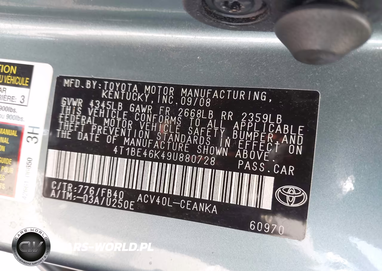 2009 Toyota Camry Le VIN:4T1BE46K49U880728 - 9
