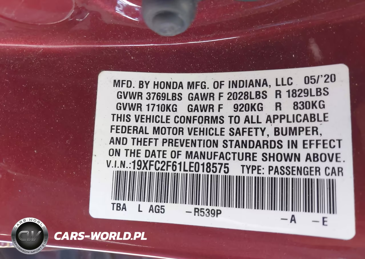 2020 Honda Civic Lx VIN:19XFC2F61LE018575 - 9